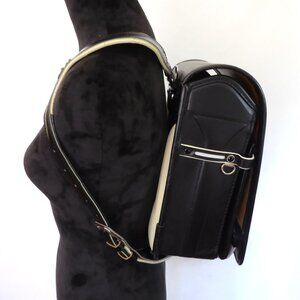Japanese Randoseru Backpack Black Cream Structured Leather Made in Japan
